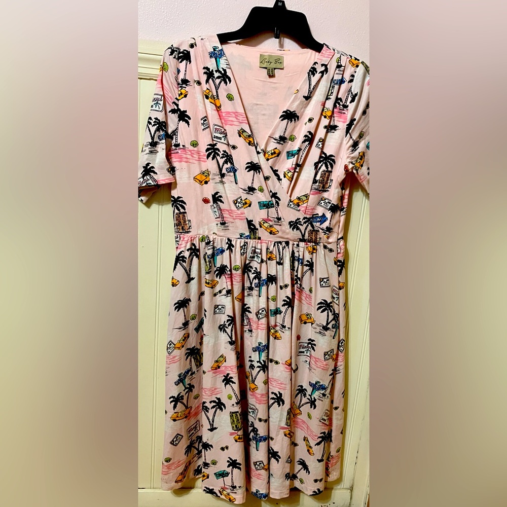 Lindy Bop Pink Tropical Print Wrap Dress